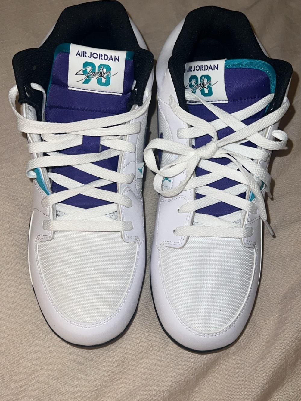 Jordan Men’s Stadium 90 White, Purple & Teal Low-Top Cleats